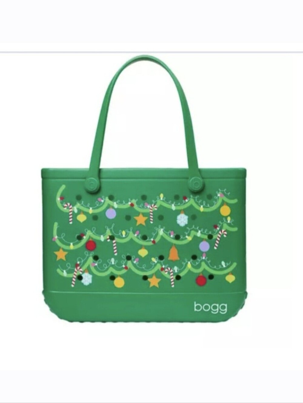 Bogg Bag Baby (Medium) Green Holiday Tree Print Tote Bag